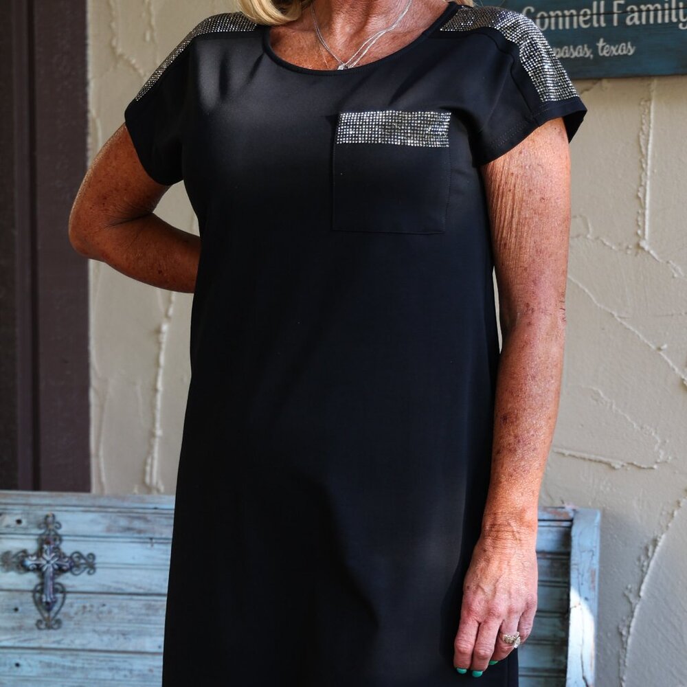 NWT Sequin Chic Black Short Sleeve Knit T-Shirt Dress